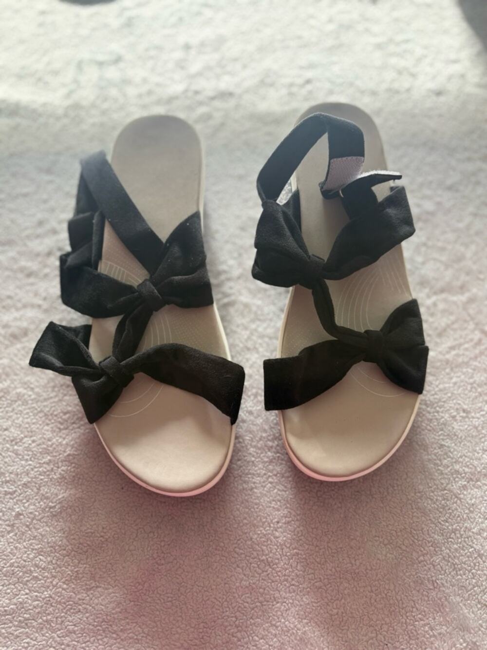 Black Bow Slide Sandals Size 38 (US 7.5–8) Cute Flat Slip-On Shoes